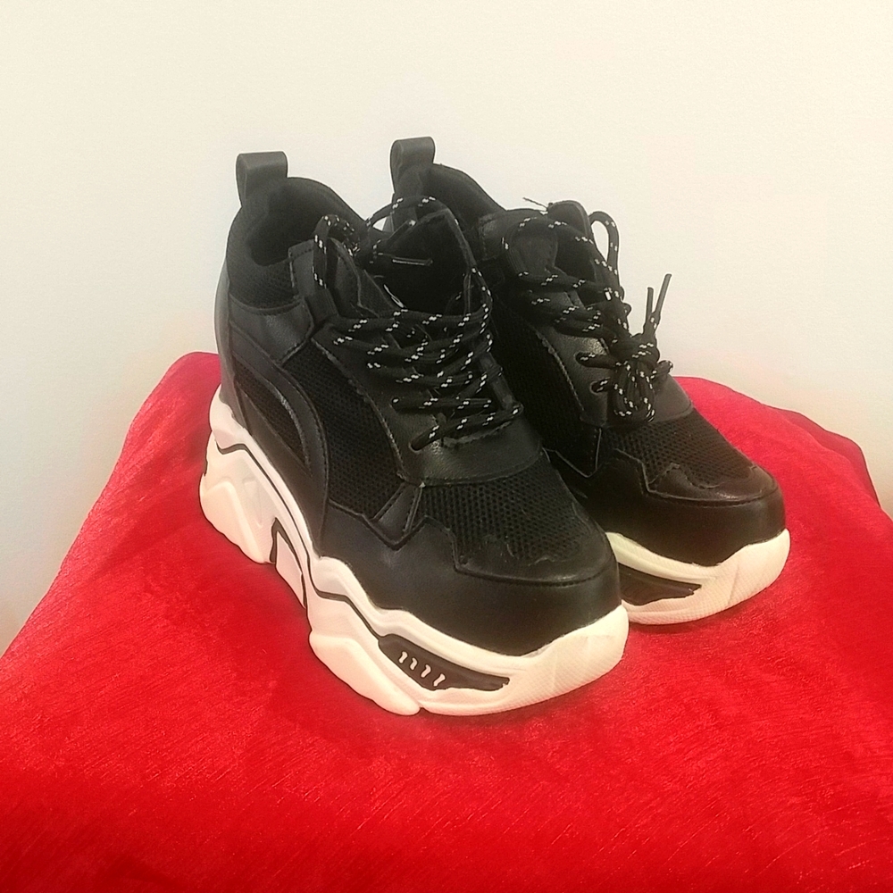 Black and white platform sneakers